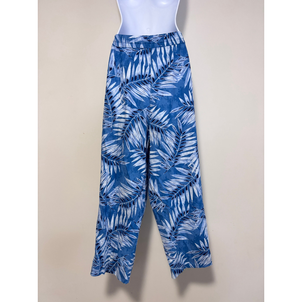 Jones New York Size Large Blue Tropical Leaf Drawstring Waist Linen Pants NWT - Picture 4 of 5
